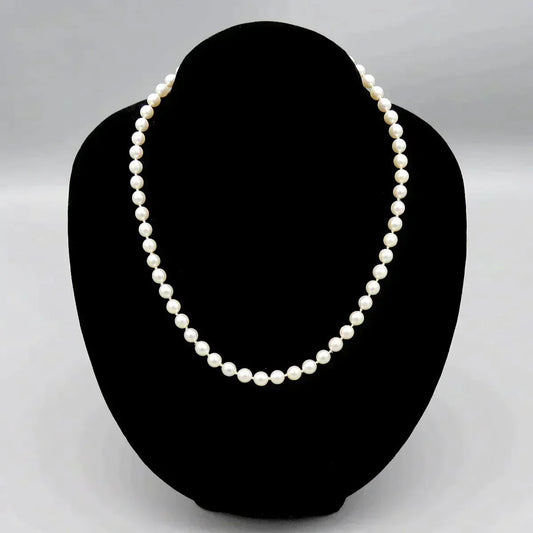 Vintage 6.8mm Pearl Necklace Individually Knotted 14K Yellow Gold Clasp
