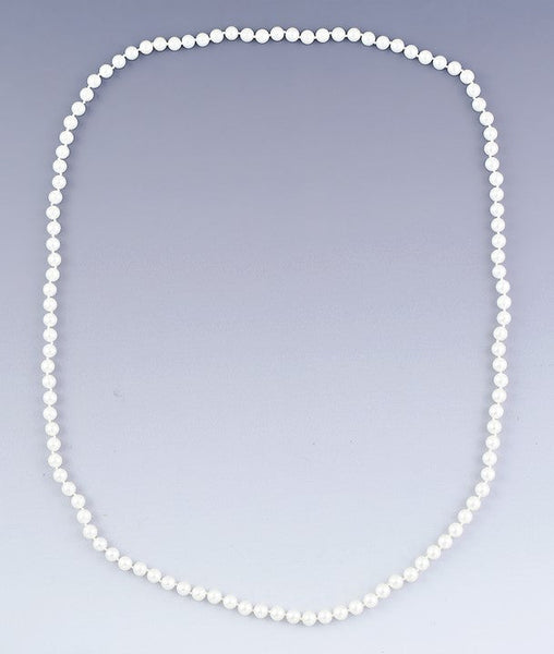 Lovely VTG Single Strand Hand Knotted ~6.5mm Pearl Necklace 34"