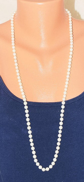 Lovely VTG Single Strand Hand Knotted ~6.5mm Pearl Necklace 34"