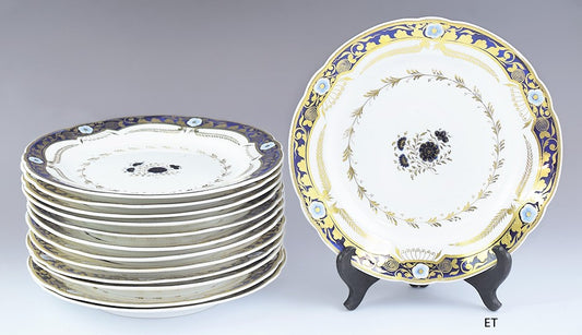 c1800-1825 Lovely set 13 Spode Cobalt Blue White & Gilt Dinner Plates