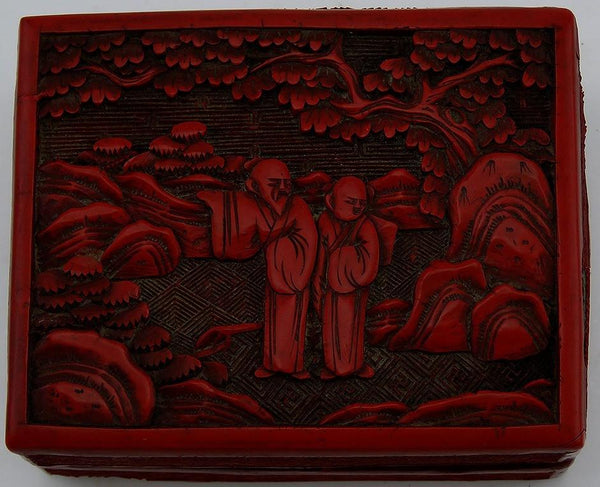 Antique Cinnabar Red Chinese Qing Dynasty Hand Carved Lacquerware Box