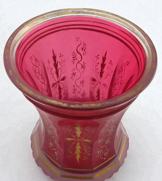 Antique French Opaline Clambroth Cranberry / Ruby Red Gilt Glass Vase