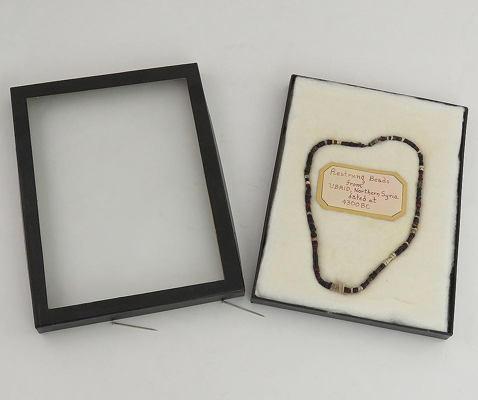 Rare Antiquities 4300 BC Mesopotamian Ubaid Stone Bead Necklace in Display Case