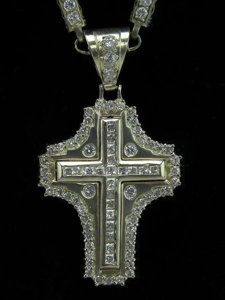 Impressive Sterling Silver CZ Studded Cross Pendant Necklace