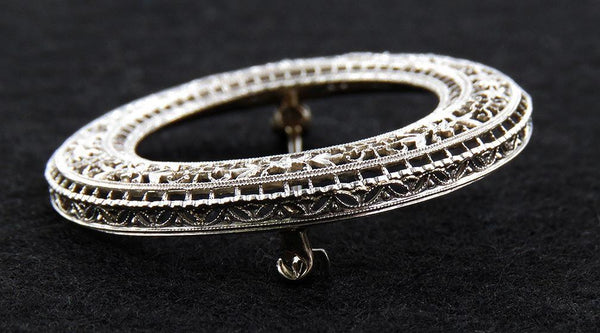 1910-1930's Understated Elegance In a Fine Antique 14K White Gold Filigree Pin