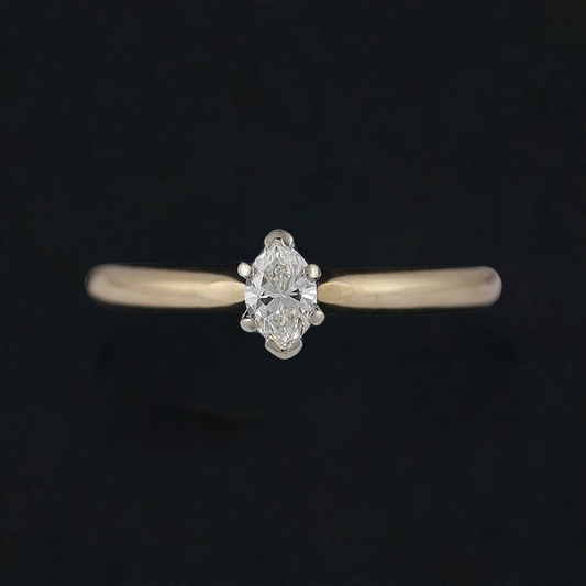 High Quality Modern 14K Gold Marquise Diamond Solitaire Ring ~.25CT Size 7