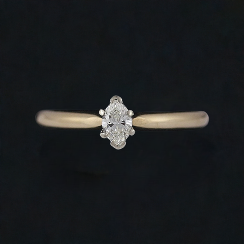 High Quality Modern 14K Gold Marquise Diamond Solitaire Ring ~.25CT Size 7