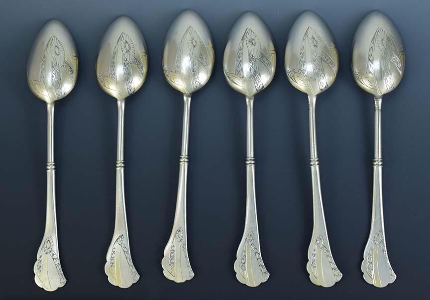 6 Gorgeous Vintage Polish 875 Purity Silver Hand Engraved Spoons