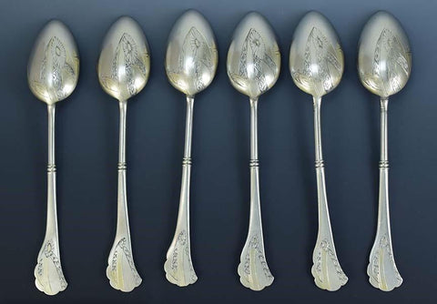 6 Gorgeous Vintage Polish 875 Purity Silver Hand Engraved Spoons
