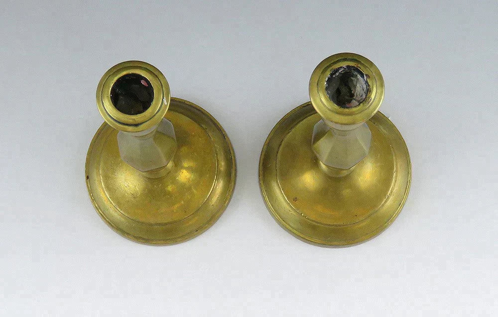 Antique 19th Century European Cast Brass Miniature Taper Candlestick Holders 4"