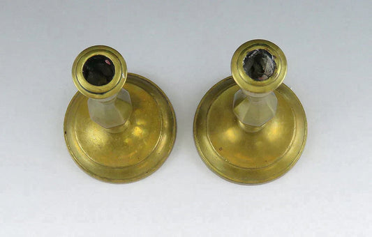 Antique 19th Century European Cast Brass Miniature Taper Candlestick Holders 4"