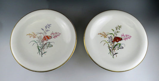 Pair Antique c1870s Copeland England Cake Stands Compotes Butterfly Wild Grasses