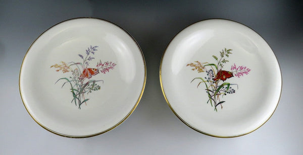 Pair Antique c1870s Copeland England Cake Stands Compotes Butterfly Wild Grasses