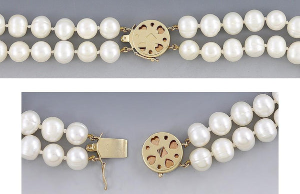 Beautiful Double Pearl Strand Necklace w/ 14K Gold Clasp