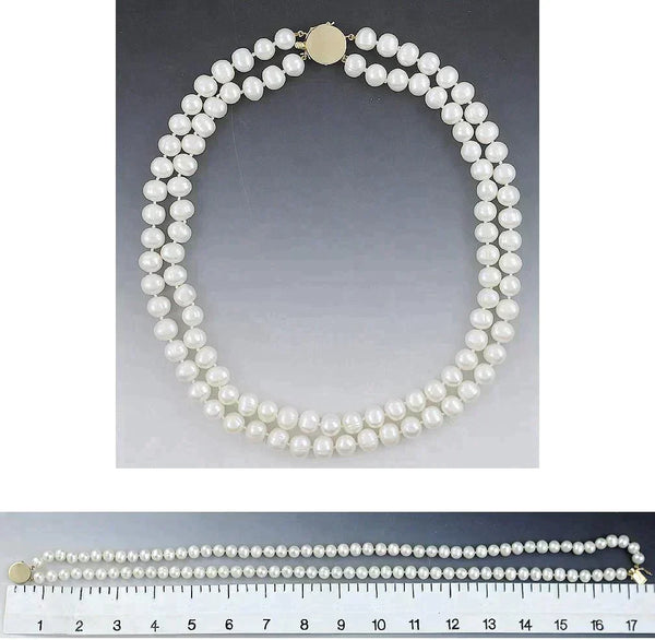 Beautiful Double Pearl Strand Necklace w/ 14K Gold Clasp