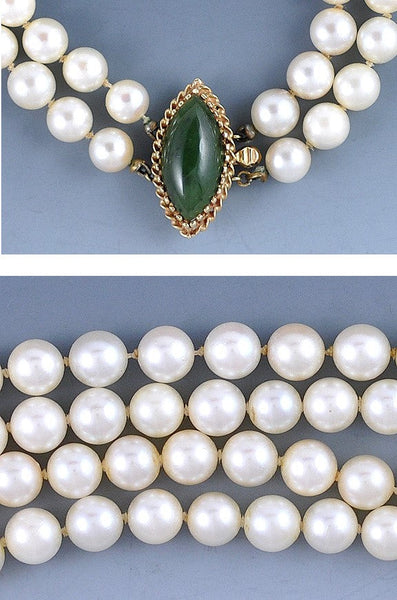 Pretty Double Strand of Pearls with 14K Gold & Jade Clasp