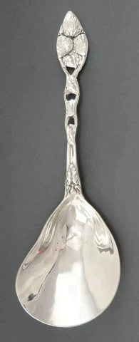 Heavy Sterling Silver Strawberry Pattern Berry/Casserole Serving Spoon 9 1/2"