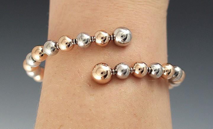 Nice Victorian 14k Gold & Silver Bead Wraparound Bracelet