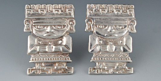 3 Pairs Vintage Aztec Mexican Sterling Silver Tiger's Eye Onyx Stone Earrings