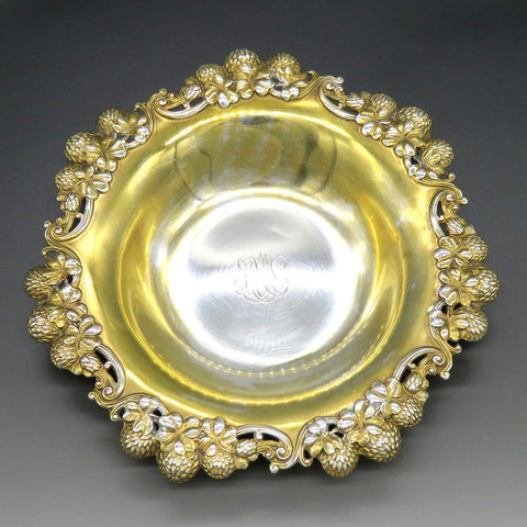 Antique c1895 Tiffany Co Clover Gold Wash Sterling Silver Bowl Dish 6 1/2"