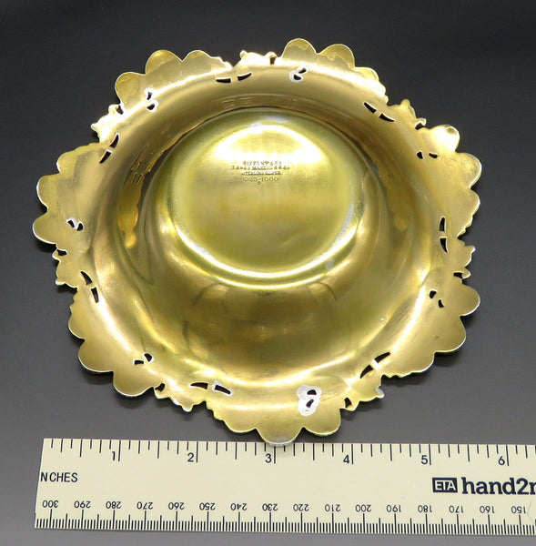 Antique c1895 Tiffany Co Clover Gold Wash Sterling Silver Bowl Dish 6 1/2"