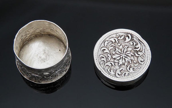 Antique Repousse and Hand Chased Silver Pill or Counter Box