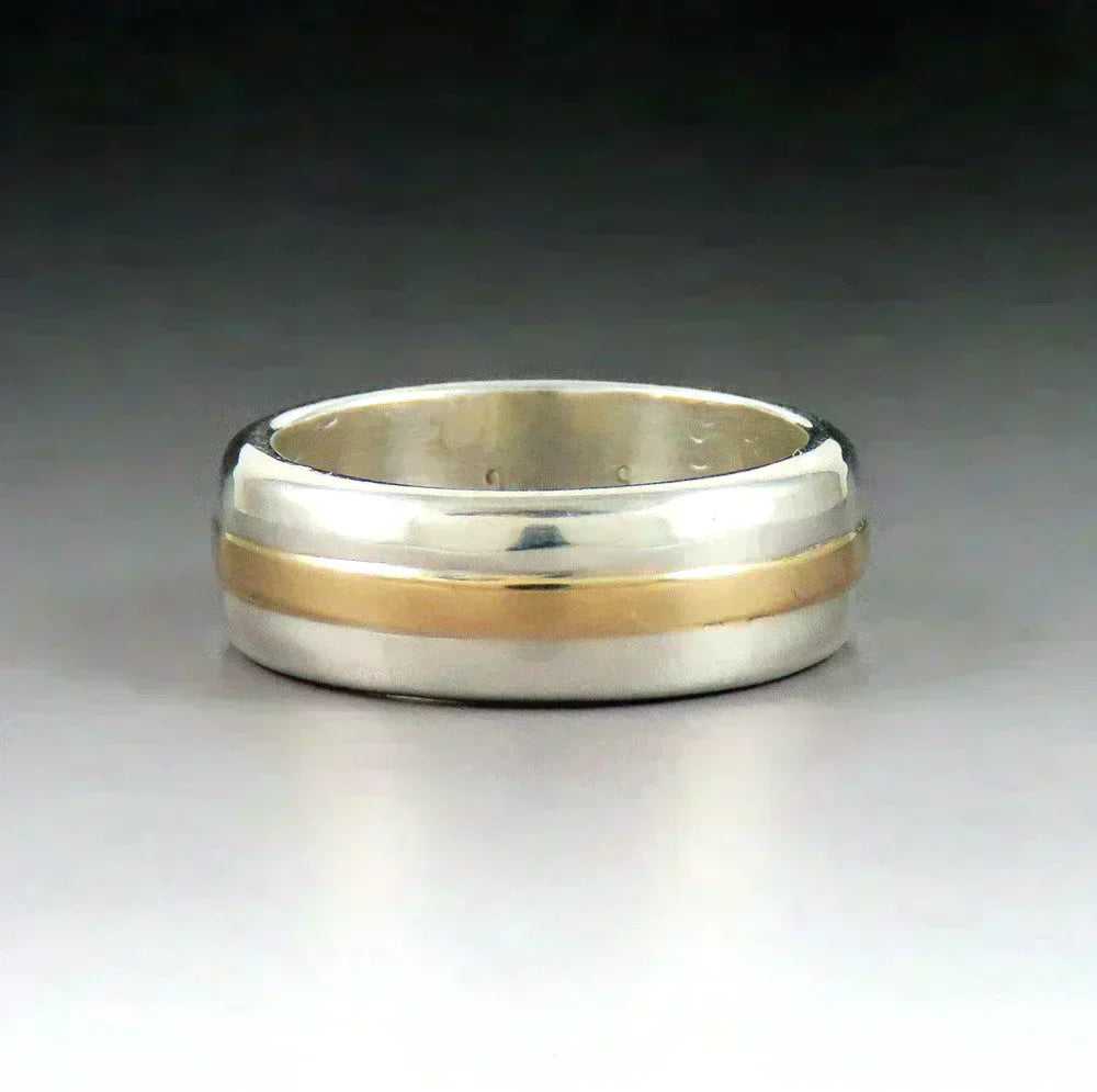 Modern 14K Yellow Gold Sterling Silver Band Ring