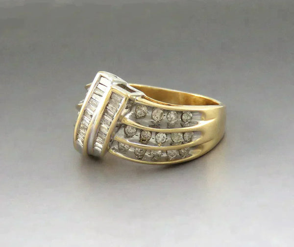 Stunning 14K Yellow Gold 1 Carat Diamond Wide Band Statement Ring