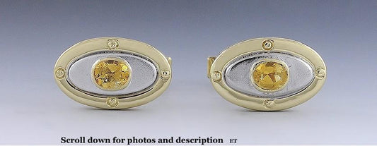 Exquisite 18k White & Yellow Gold Eye Cufflinks W/ Citrine