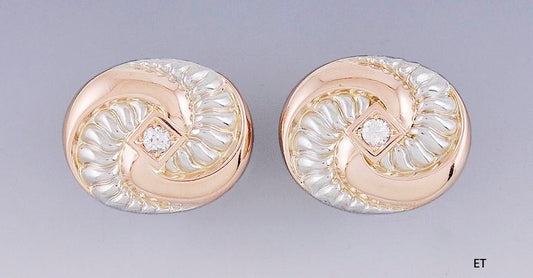 c1920 Beautiful Pair 14k Rose Gold Platinum & Diamond Stud Earrings