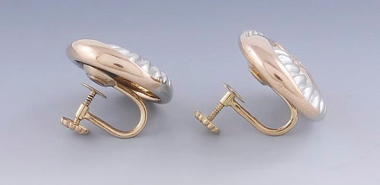 c1920 Beautiful Pair 14k Rose Gold Platinum & Diamond Stud Earrings