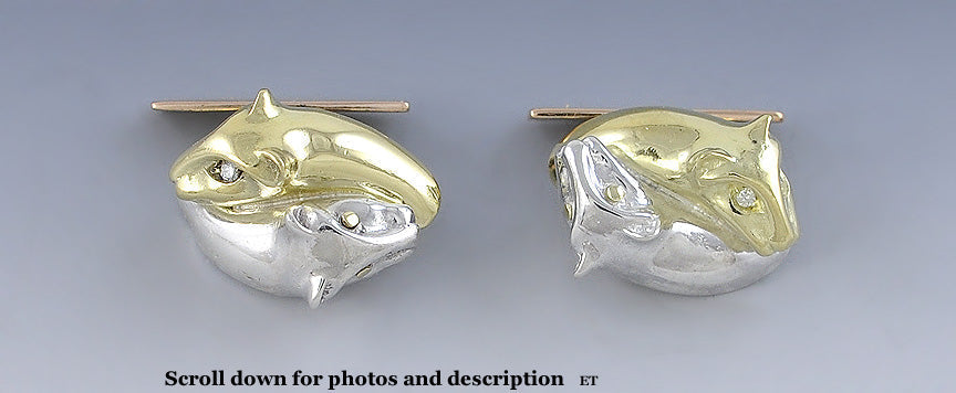 Incredible 18k White & Yellow Gold Leopard Panther Ying Yang Two Tone CuffLinks