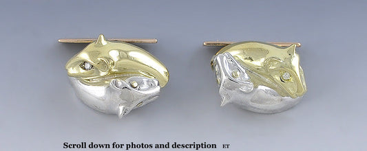 Incredible 18k White & Yellow Gold Leopard Panther Ying Yang Two Tone CuffLinks