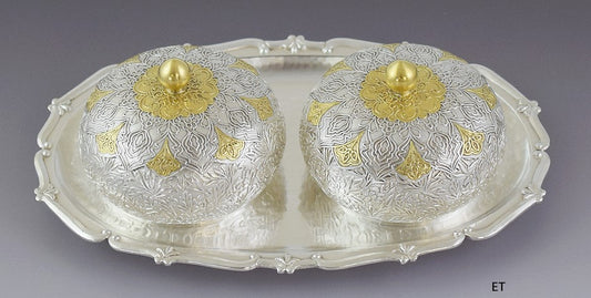 Superb Quality Korean 99% Pure Silver Covered Bowl & Tray 3pc Set