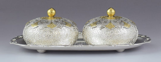 Superb Quality Korean 99% Pure Silver Covered Bowl & Tray 3pc Set