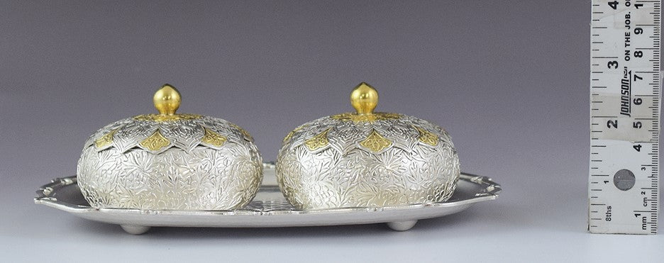 Superb Quality Korean 99% Pure Silver Covered Bowl & Tray 3pc Set