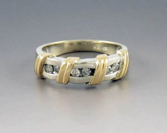 Two Tone 14K White Yellow Gold 1/4CT Diamond Anniversary/Wedding Band Ring