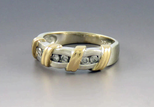 Two Tone 14K White Yellow Gold 1/4CT Diamond Anniversary/Wedding Band Ring