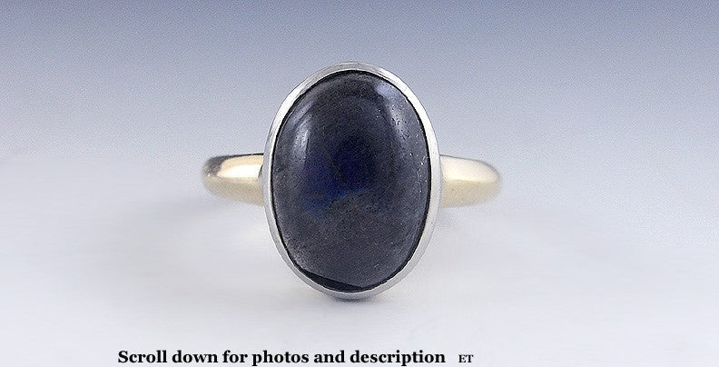 Beautiful 14k Yellow Gold 18k White Gold Blue Labradorite Cabochon Ring