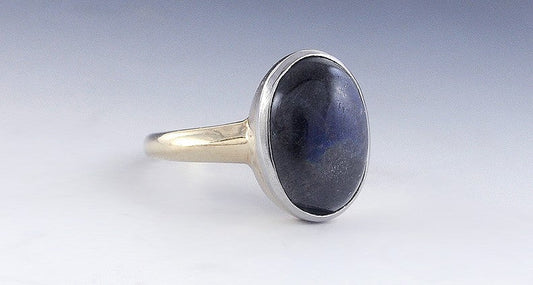 Beautiful 14k Yellow Gold 18k White Gold Blue Labradorite Cabochon Ring