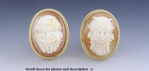 Fantastic 14k Yellow Gold and Shell Theater Face Cameo Cufflinks