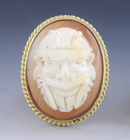 Fantastic 14k Yellow Gold and Shell Theater Face Cameo Cufflinks