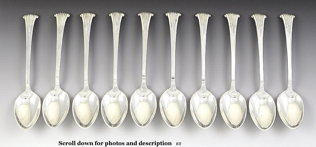 10 Tuttle Onslow Pattern Sterling Silver Teaspoons - DE & HT Marks