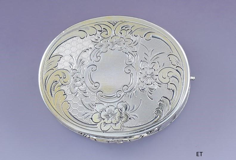 1858 Great Antique English Victorian Sterling Silver Oval Vinaigrette Scent Box