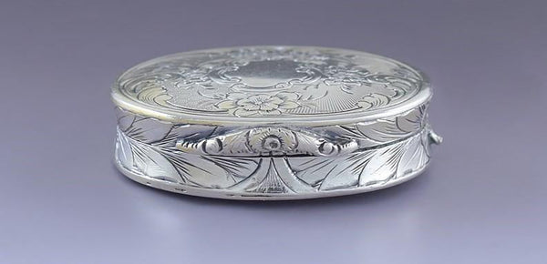 1858 Great Antique English Victorian Sterling Silver Oval Vinaigrette Scent Box