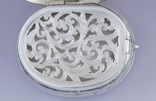 1858 Great Antique English Victorian Sterling Silver Oval Vinaigrette Scent Box