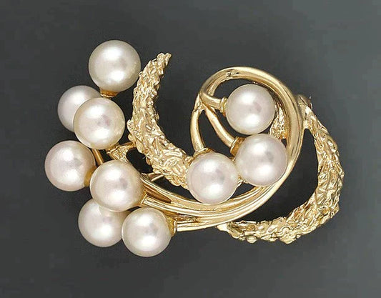 Lovely And Elegant 14k Gold Pearl Ocean Swept Pin Brooch