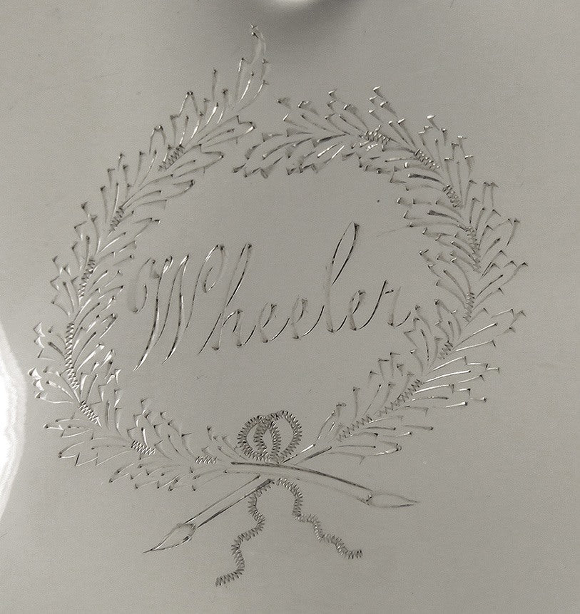 Antique 4 Coin Silver Footed Cups with Hand Engraved Wreath and Monogram-Wheeler