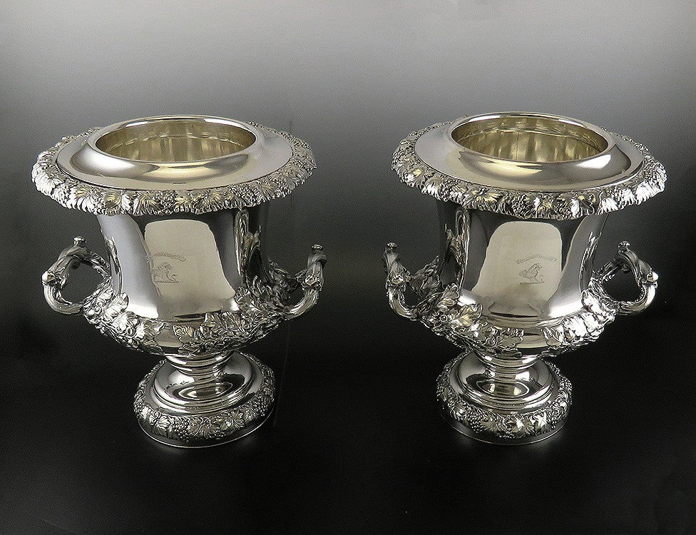 Impressive Pair Old Sheffield Fused Silverplate Wine Cooler Champagne Buckets