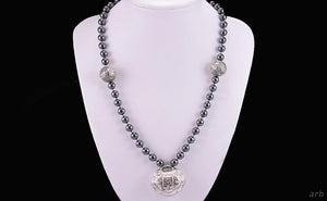 Wonderful Asian Vintage 800+ Purity Silver and Hematite Round Bead Necklace